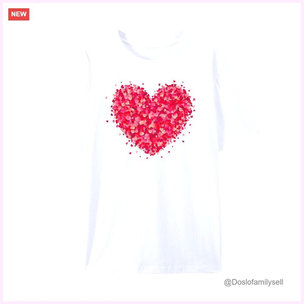 Heart Graphic T-Shirt 100% Cotton Cute Love Valentine's Day Tee Family